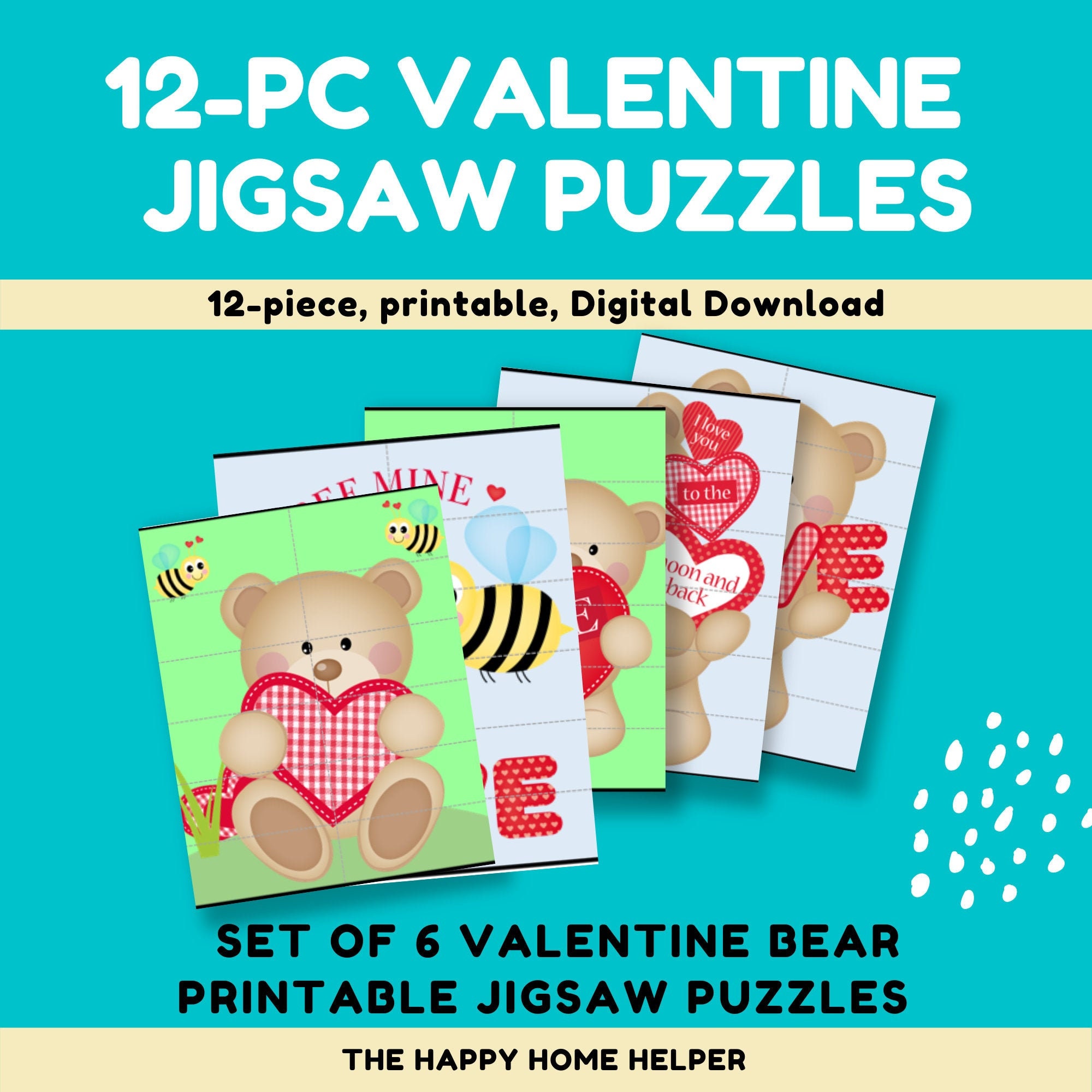 Valentine Jigsaw Puzzles 12Piece Digital download pack of Etsy