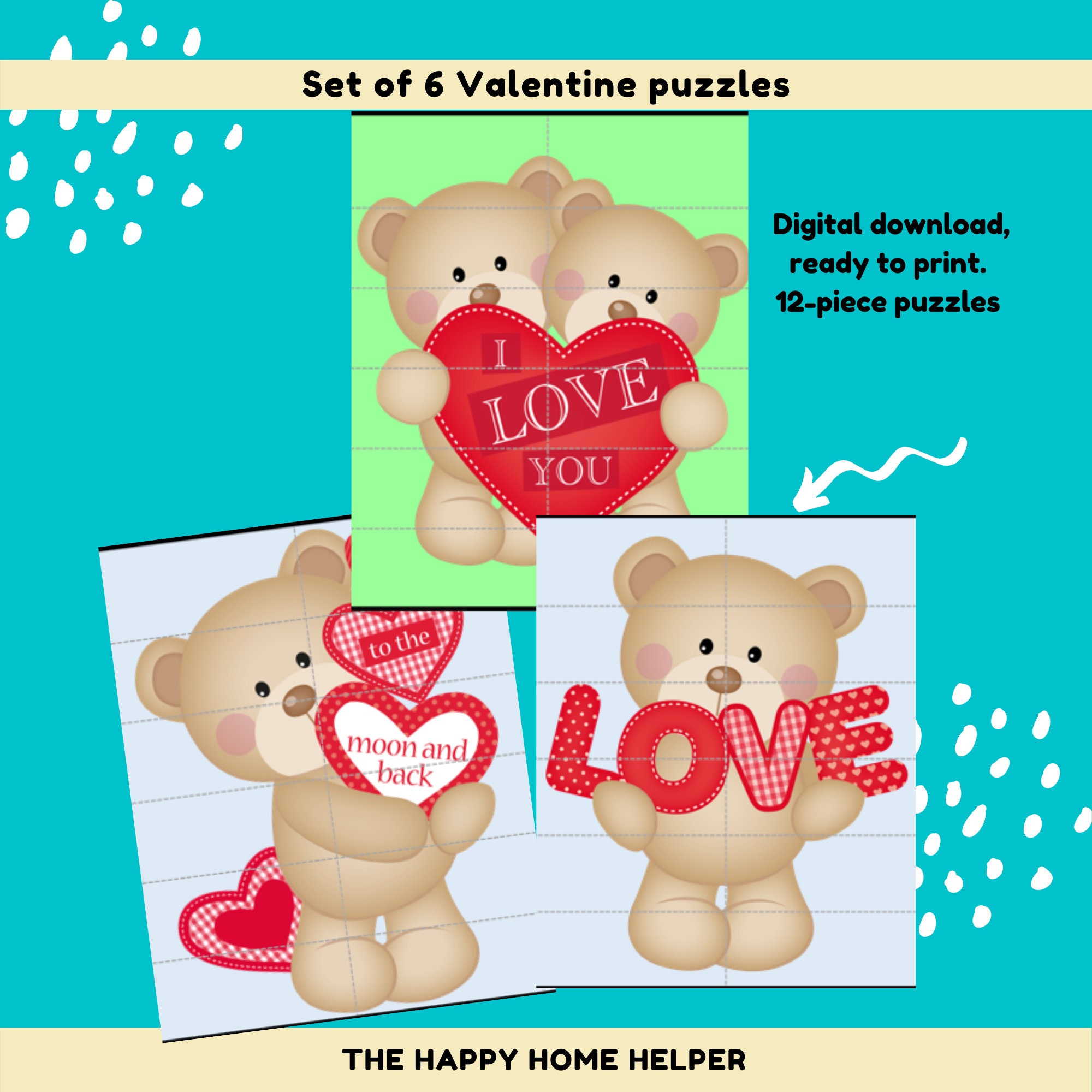 Valentine Jigsaw Puzzles 12Piece Digital download pack of Etsy