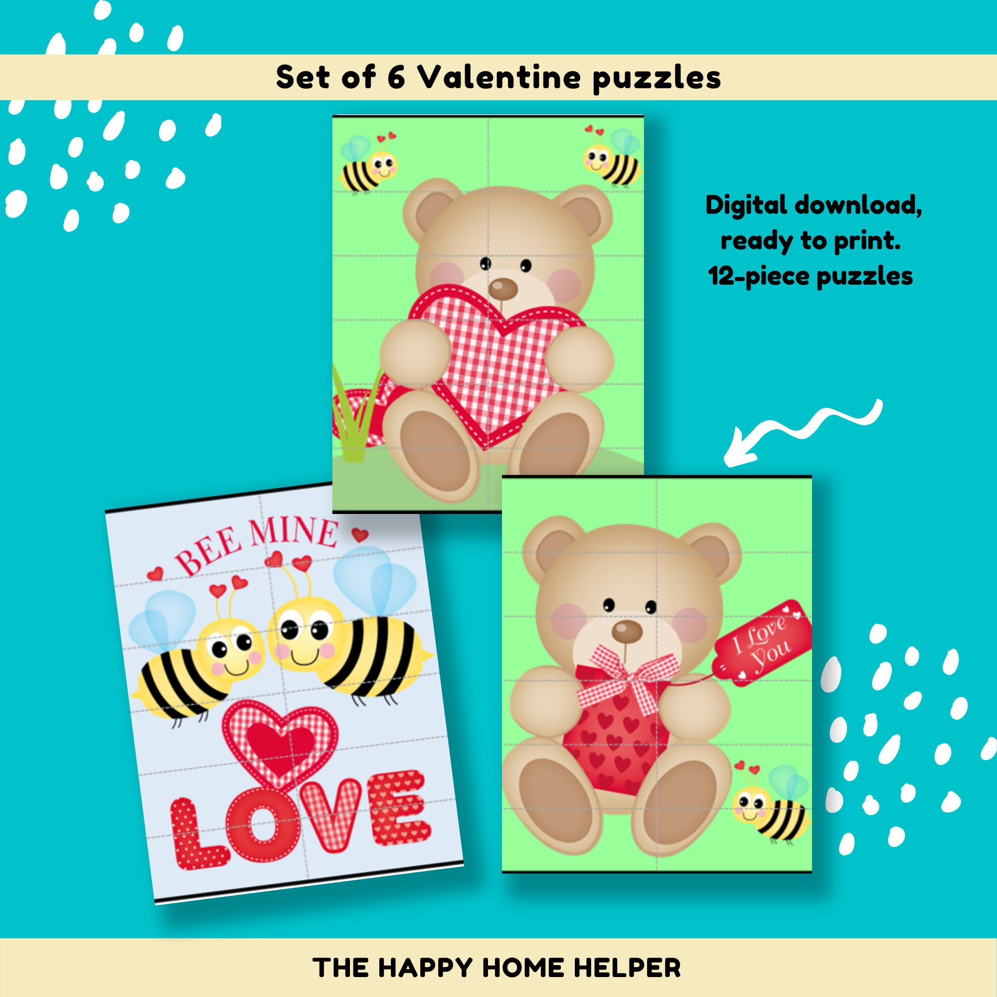 Valentine Jigsaw Puzzles 12Piece Digital download pack of Etsy