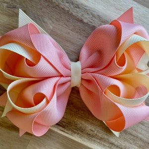 Hula Hoops Love Salmon&BabyYellow Big Hair Bow | Girls Hair Bow |  Elegant Hair Bow