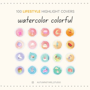 100 Lifestyle Colorful Watercolor Circles Instagram Story Highlight Icons Covers Pastel Rainbow Influencer Mint Pink Stories Blue Lifestyle