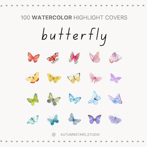 100 BUTTERFLY WATERCOLOR Instagram Story Highlight Icons Covers | Pastel Butterfly Story Highlights | Aesthetic Highlights | Nature