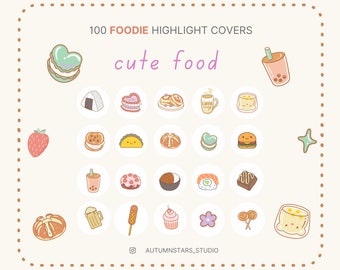 iPhone Icons 18 pack Digital Download Food blogger Kawaii Food Instagram Stories Highlight CoversIcons