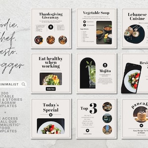 200 Instagram Food Posts Stories, Editable Template, Foodie, Restaurant, food business, food Instagram