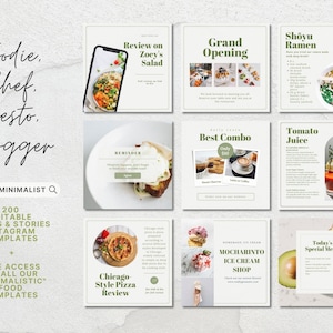200 Instagram Food Posts Stories, Editable Template, Foodie, Restaurant, food business, food Instagram + Free 800 Templates