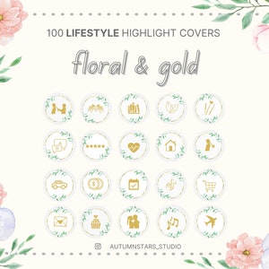 100 FLORAL & GOLD Instagram Story Highlight Icons | Story covers| flowers | plants | watercolor | leaves | nature | floral | gold
