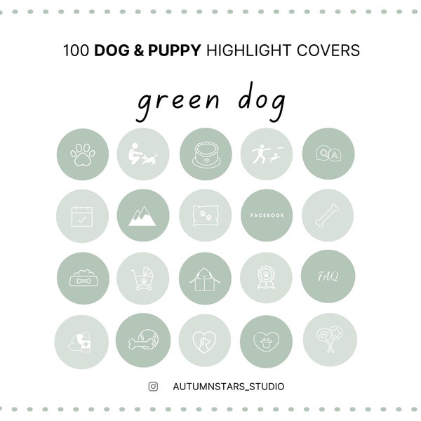 100 GREEN DOG | Pups | dogs | dog icons | dog lovers | neutral icons | neutral tones Instagram Story Highlight Icons Covers