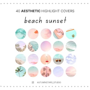 40 BEACH SUNSET Instagram Story Highlight Covers | Pastel highlights, Beach aesthetic highlights, Pink Mint Stories, pastel story