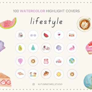 100 Lifestyle WATERCOLOR Instagram Story Highlight Icons / Covers Lifestyle Influencer Beauty Everyday Insta