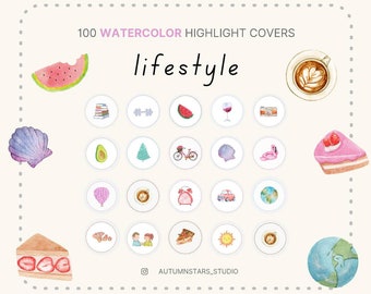 100 Lifestyle WATERCOLOR Instagram Story Highlight Icons / Covers Lifestyle Influencer Beauty Everyday Insta