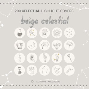 200 CELESTIAL Beige Instagram Story Highlight Covers , Neutral Highlights , Aesthetic insta , Stars Constellation Icons Highlights Covers