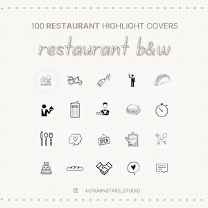 100 RESTAURANT BLACK WHITE Instagram Story Highlight Icons Covers Chef Resto Kitchen Food Dinner Business Shop Restaurant