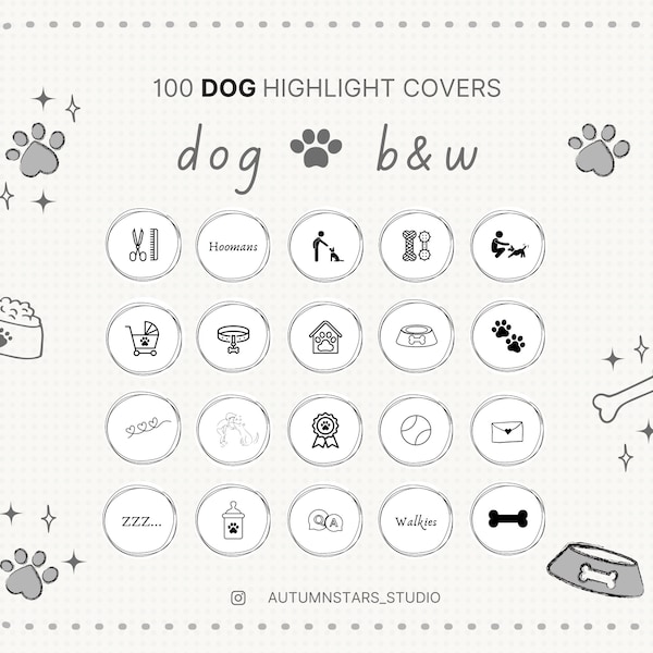 100 BLACK & WHITE Dog Instagram Highlight Covers, Black icons, Dog icons, Puppy Highlights, Dog Insta, Dogs Posts, Instagram Booster