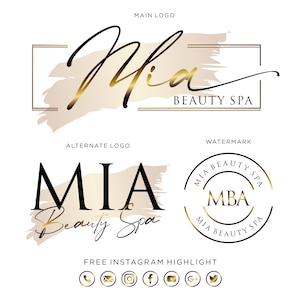 Custom Gold Watercolor Logo Design: Beauty Spa Salon Branding