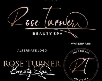 Premade Rose Gold Calligraphy Logo Design: Modern Heart Watermark