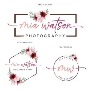 Floral Watercolour Logo, Beauty Logo, Photography Logo, Stylist Logo, Flower Logo, Rose Gold Logo, Modern Logo, Business Branding,Premade