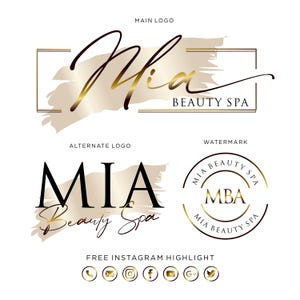Custom Gold Watercolor Logo Design: Beauty Spa Salon Branding