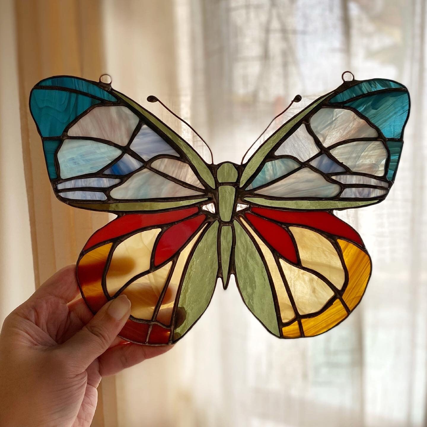 Stained Glass Suncatcher Butterfly Window Hanging Summer Etsy
