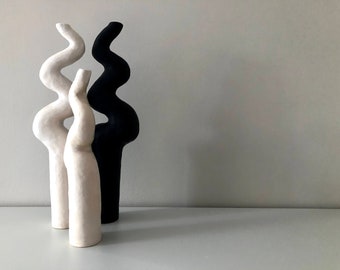 Unique Artistic Ceramic Sculpture - Set of Modern Vases - Object 02 BLACK