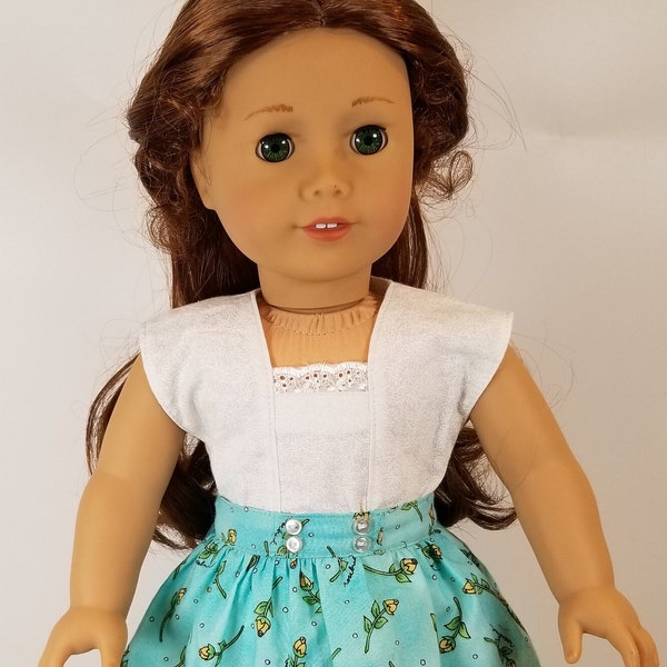 White cotton square neck top with lace insert/Fits like American doll clothing/ 18 inch doll clothes/ 18" Doll Clothes for American Girl