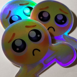 Holographic Shy Emoji Meme Sticker