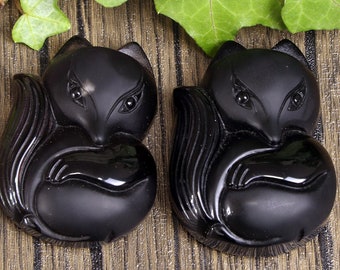 Obsidian Pendant, Fox Pendant, Obsidian carved fox Pendant, Crystal Healing Pendant