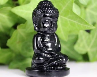 2''+ Buda de obsidiana natural - pulido completo - meditación dragón Buda de cristal - Escultura de obsidiana - Regalos de Buda - estatua de Buda de cristal