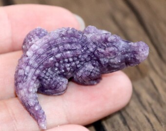2'' Natural obsidian/purple mica Crocodile statue, Crocodile gifts, crystal Crocodile, Crocodile figurine, black Crocodile, purple Crocodile