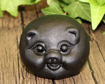 2.5'' Natural Obsidian carved pig doll - Obsidian carving black fat pig-Obsidian Sculpture pig - obsidian pig doll gift  - fat pig gift