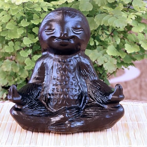 3.4'' Obsidian carved Sloth-Hand Carving Cartoon animal Pokemon-birthday gift-Obsidian Sculpture-Crystal healing-Obsidian gift