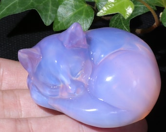 2 '' Synthetic Pink Opal sleeping cat, opalite cat statue, Crystal cat, Crystal carving animals, Egyptian cat gifts, crystal cat gifts