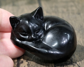 2 '' Natural obsidian sleeping cat, obsidian cat statue, Crystal cat, Crystal carving animals, Egyptian cat gifts, crystal cat gifts