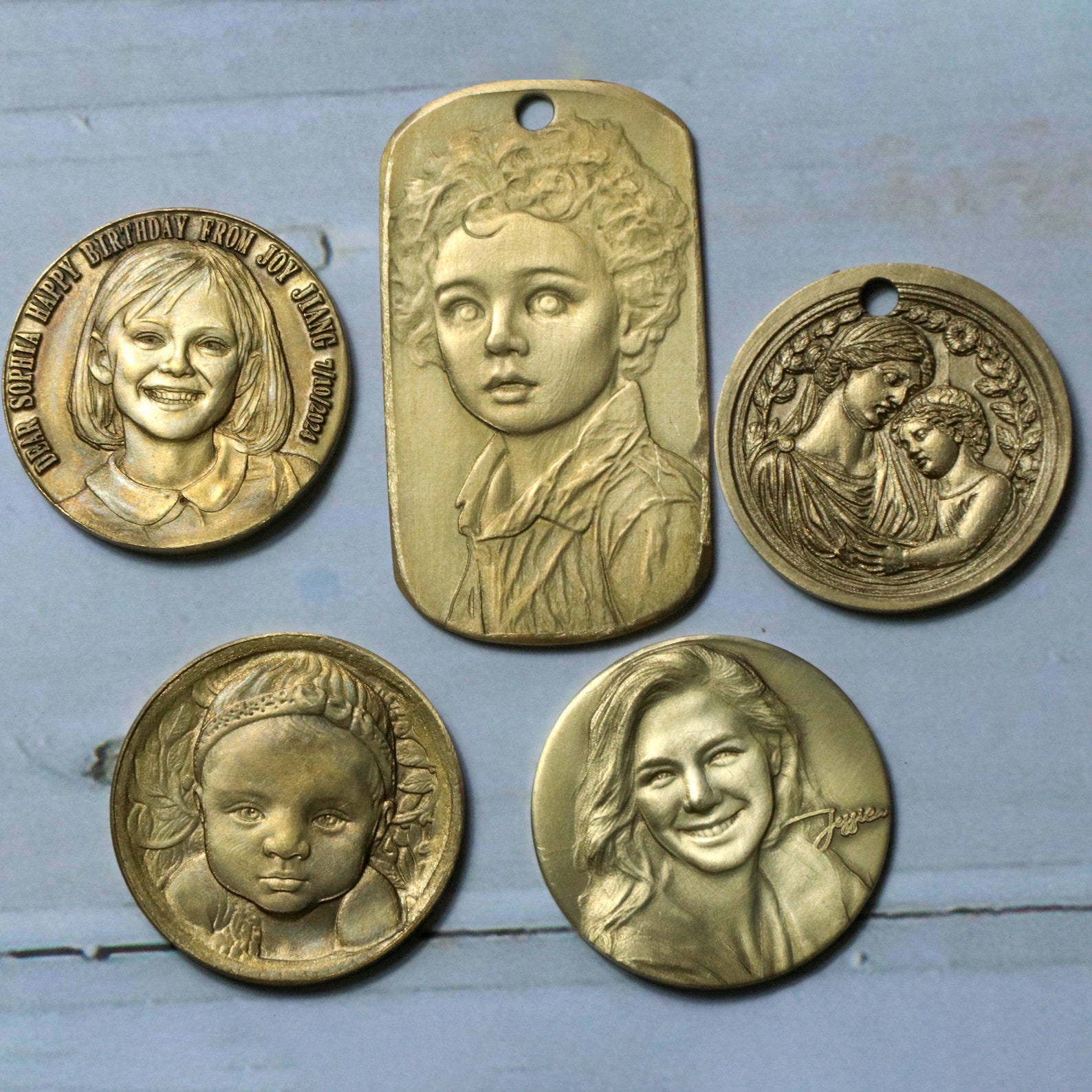 Customized Brass Portrait Relief Carving, Portrait Relief Pendant, Name ...