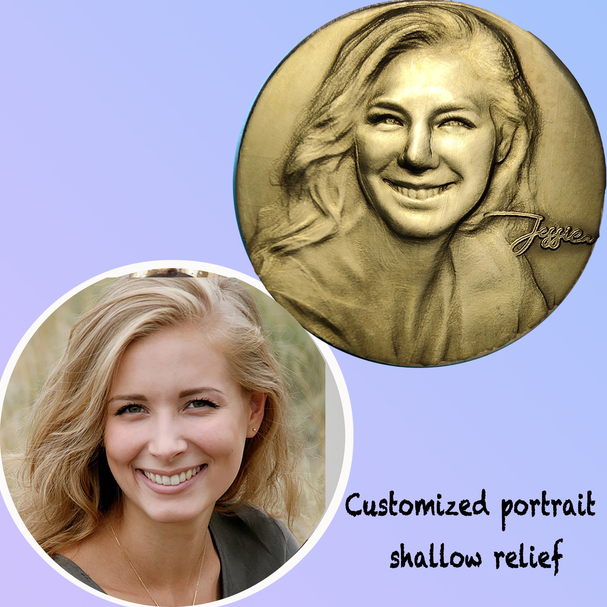 Customized Brass Portrait Relief Carving, Portrait Relief Pendant, Name ...