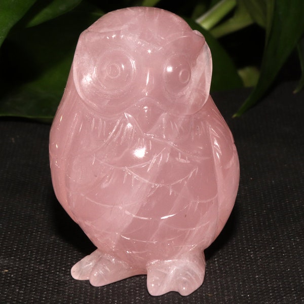 Statue de la Chouette de quartz rose de 2'', Chouette de sculpture en quartz rose, cadeau de hibou, figurine de hibou de cristal, statue de hibou de cristal, amant de hibou