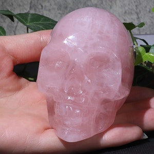 3&#39;&#39;Hand Carved Natural rose quartz Skull, crystal Skull statue, rose quartz skull figurine, pink crystal skull, skull gifts