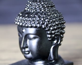 3'' Cabeza de Buda, Buda significa Protección y buena suerte, regalo de cumpleaños, Escultura de Obsidiana, Curación de Cristal, Obsidiana