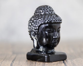 2 '' Natura Cabeza de Buda de Obsidiana, estatua de Buda, Buda de cristal de dragón, regalo de cumpleaños, Escultura de Buda, Buda de Cristal, Regalo de Buda