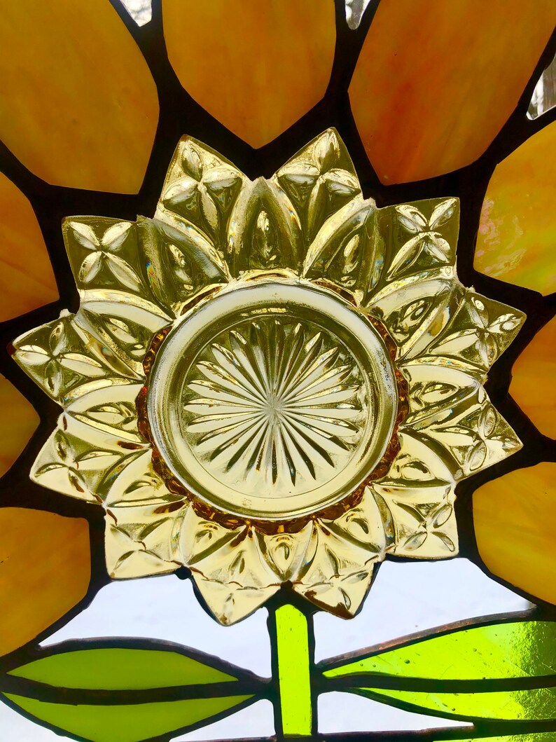 Amber Sunflower With Stained Glass Frame Etsy