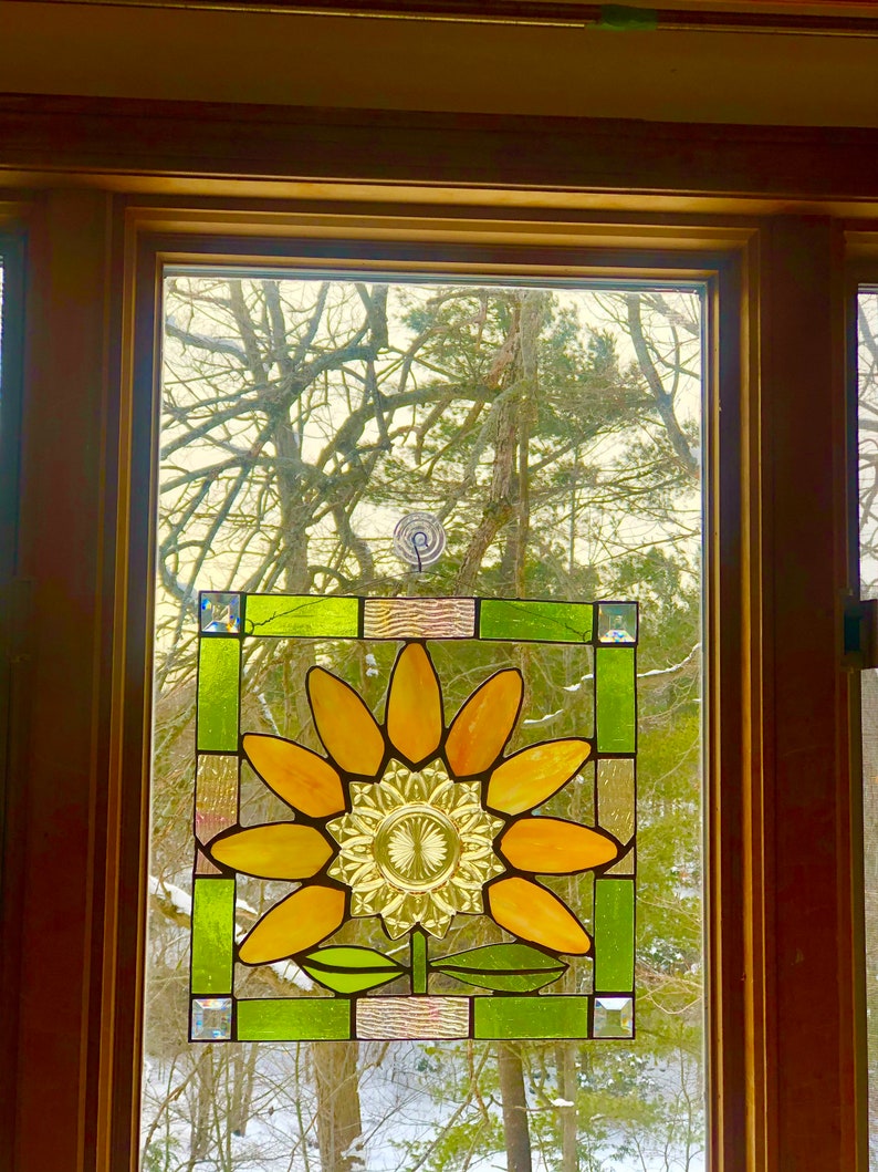 Amber Sunflower With Stained Glass Frame Etsy