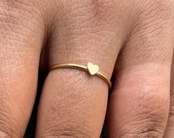 Gold Filled Heart Ring - Thin 14K Gold Filled Ring with Heart - Tiny Heart Ring - Gold Filled Stacking Ring - 1mm - Valentine's Day Gift