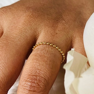 Gold Beaded Chain Ring for Women - Gold Faceted Bead Chain Ring - 14K Gold Filled Beaded Ring 1.5mm -Dainty Minimalist Stacking Ring