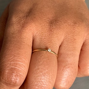 Gold Filled Ring - Thin 14K Gold Filled Ring with Cubic Zirconia Stone - Tiny Solitaire Gold Filled Stacking Ring - 1mm - Dainty Minimalist