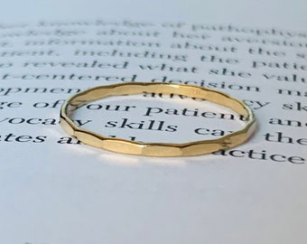 Gold Hammered Ring - 14K Gold Filled Hammered Ring - Thin Band Ring - Gold Filled Stacking Ring - 1.5mm Stack Ring - Gifts for Her - Dainty