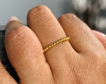 Gold Beaded Ring for Women - Tiny Gold Beaded Stacking Ring - Hypoallergenic 18K Gold Plated Band Ring 2mm -Dainty Minimalist Simple Ring