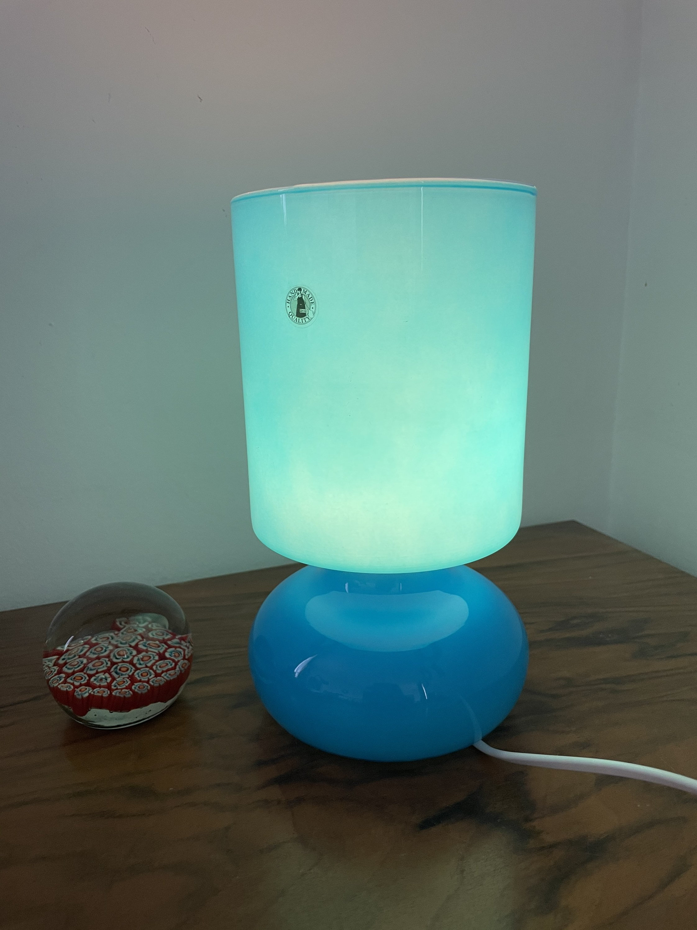 Lampe Lykta Bleu Vintage Ikea en Verre Fait Main/90's Discontinued/ Retro Table Lamp