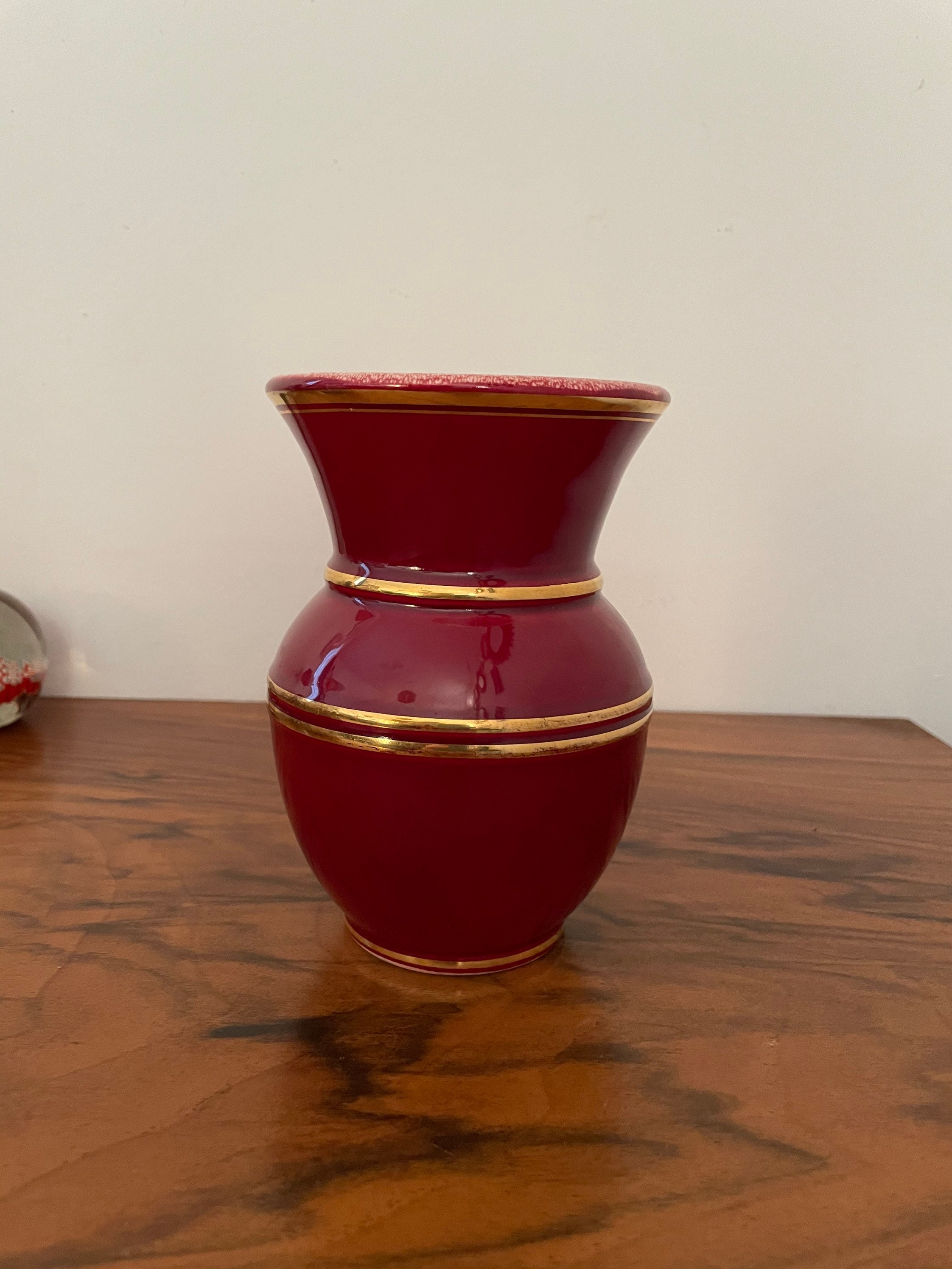 Vase Céramique Verceram Signé Numéroté 5500 Made in France Paris Bordeaux Décor Doré Vintage