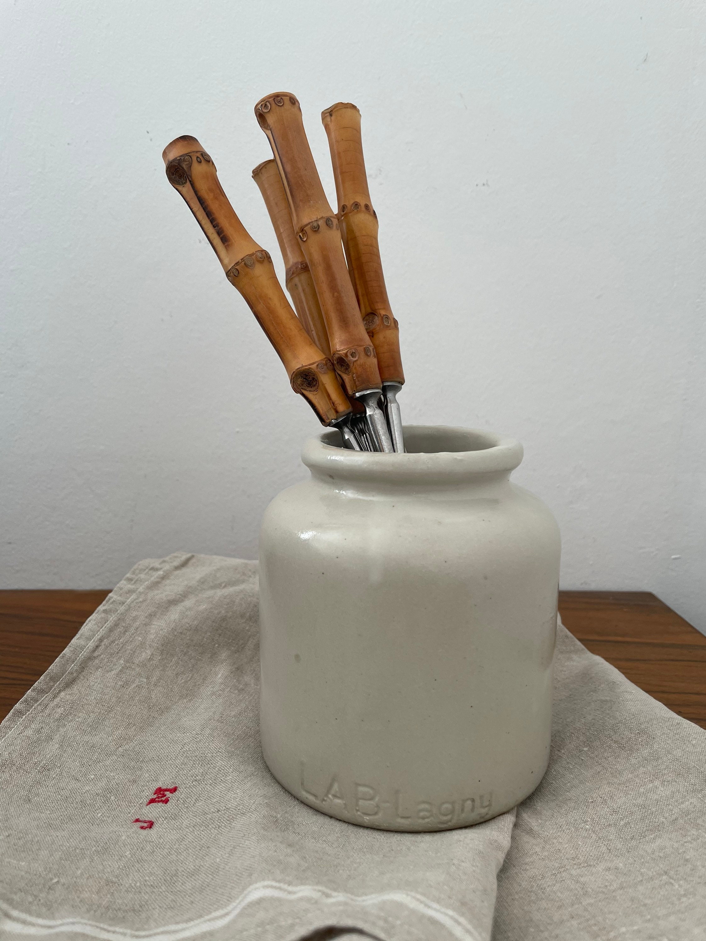 Pot à Moutarde Lab Lagny en Grès Beige Vernissé | France Antique Vintage