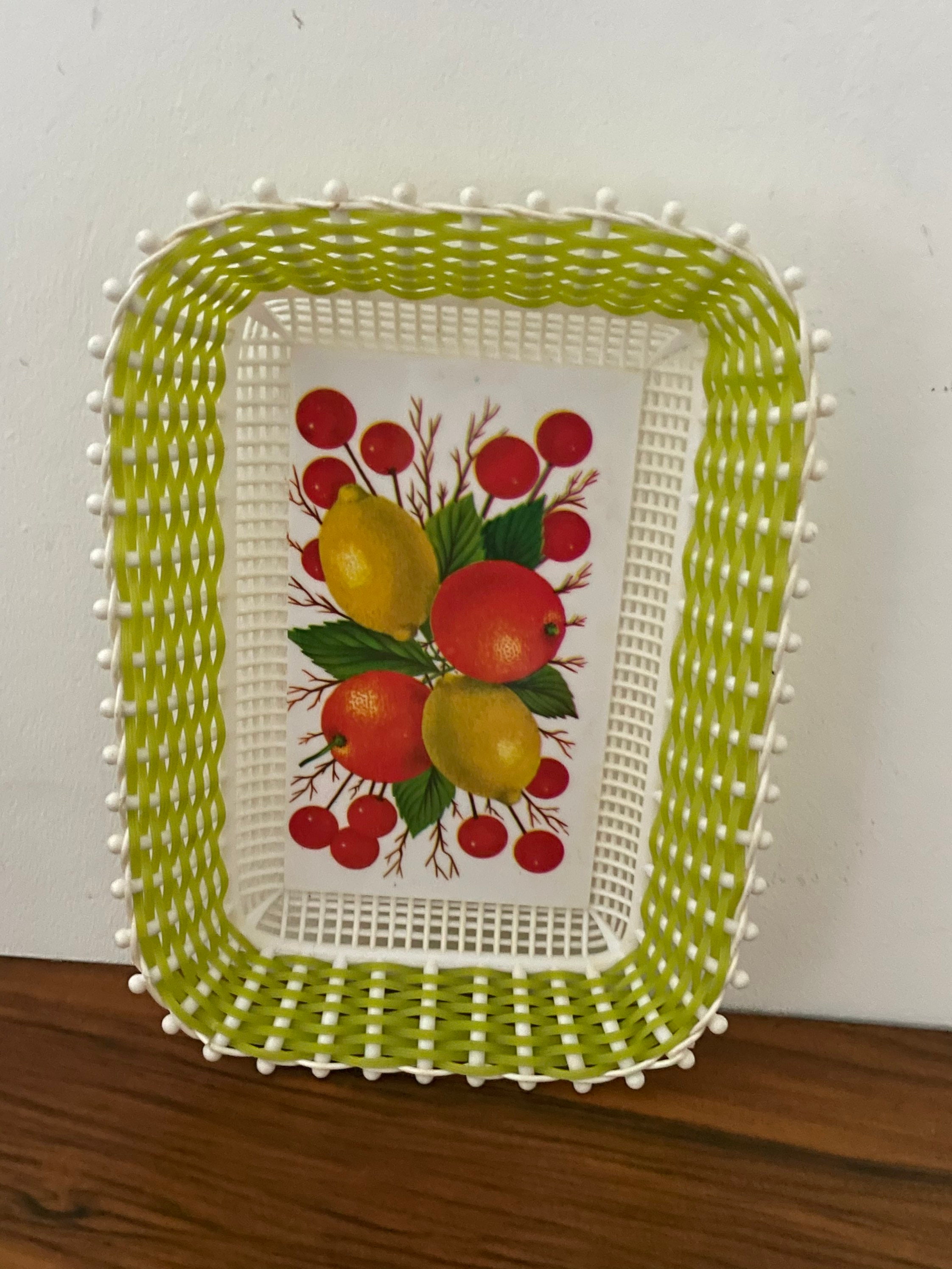 Panierscoubidou Tissé Vintage 60 Vert Lime Plastona No 1140 29 X 21 cm Made in Greece Orange Citron 