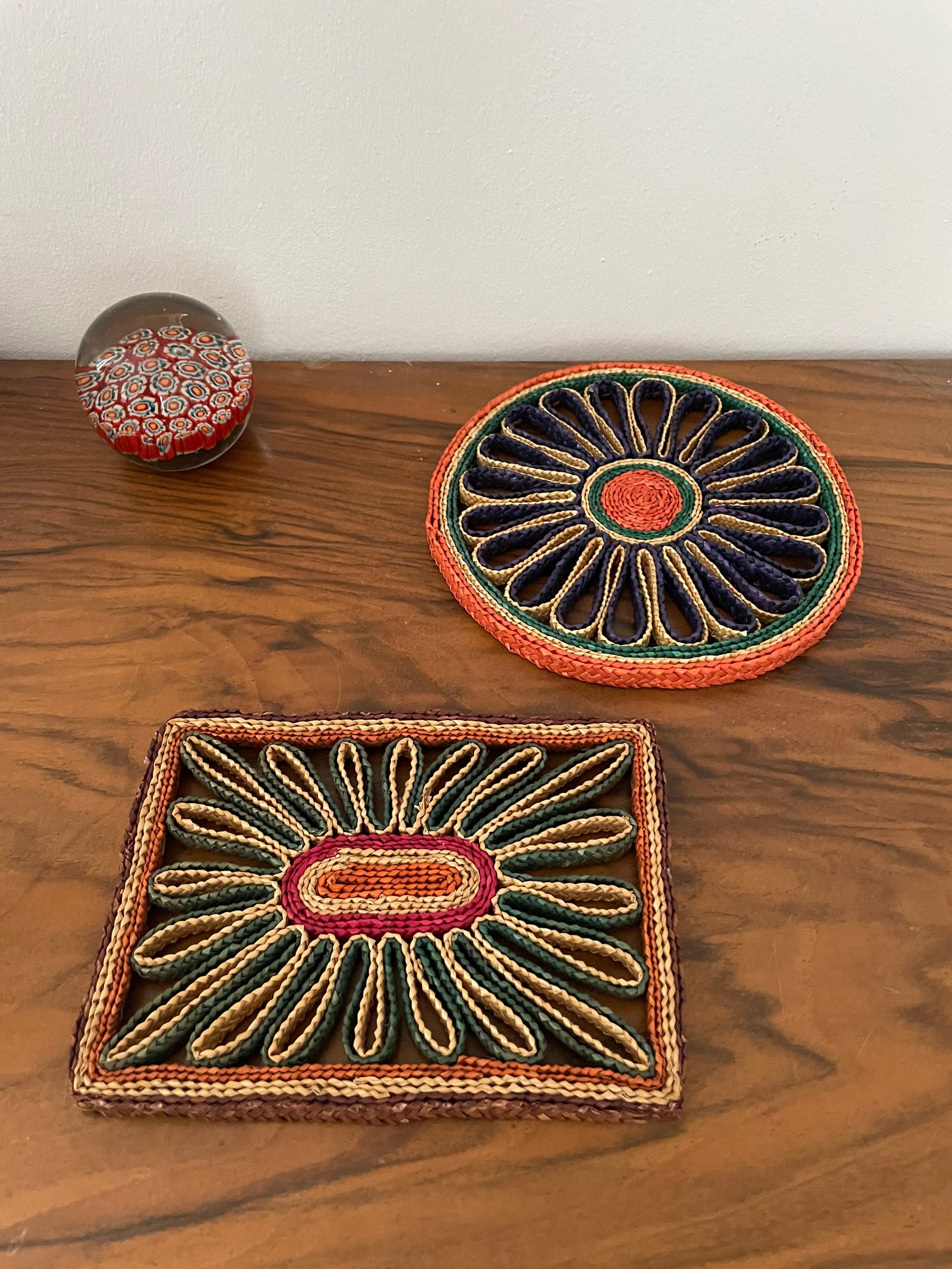 Dessous de Plat Tressé en Paille | Vintage Français Décor Muraux Folk Bohème Campagne Chic